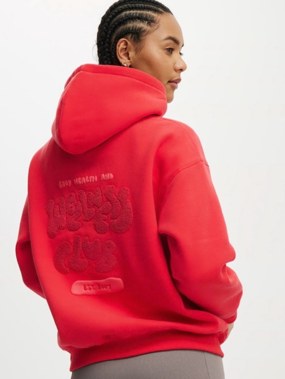 Cotton On Plush Graphic Hoodie in Raspberry Red